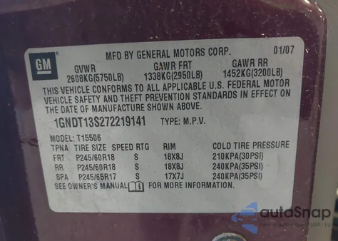 2007 Chevrolet Trailblazer Lt from USA, damaged, VIN 1GNDT13S272219141